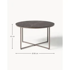 Tavolino Rotondo Da Salotto Con Piano In Vetro Effetto Marmo Antigua