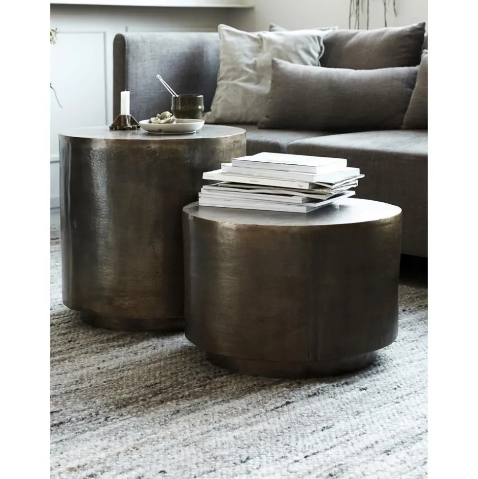 Tavolino Rotondo In Metallo Con Finitura Anticata Rota